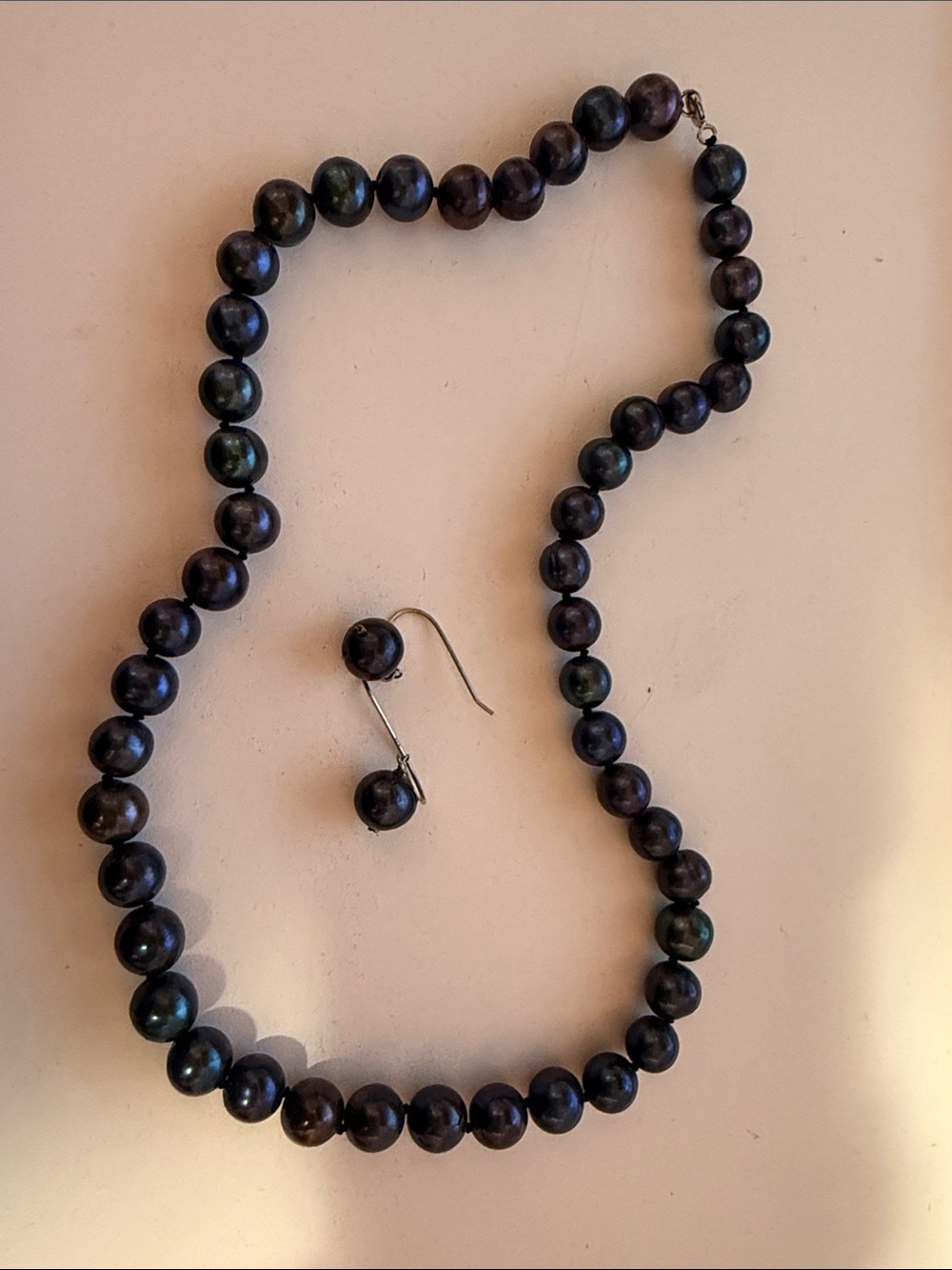 Black Pearl Necklace and Earrings Set